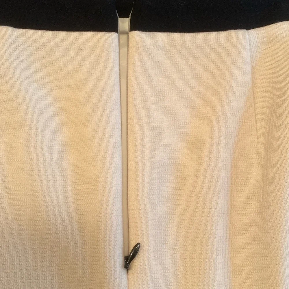 CARLISLE Wool Knit Midi Pencil Skirt Lined Cream Black Faux Pocket Accent 10